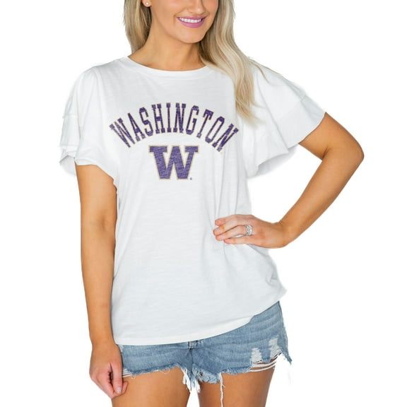 Women's Gameday Couture  White Washington Huskies Arch Logo Flutter Sleeve Lightweight T-Shirt