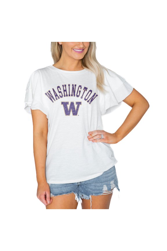 Women's Gameday Couture White Washington Huskies Arch Logo Flutter Sleeve Lightweight T-Shirt