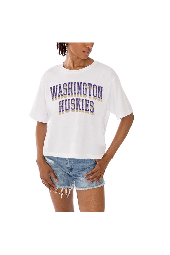Women's Gameday Couture White Washington Huskies Claim To Fame Boxy Cropped T-Shirt