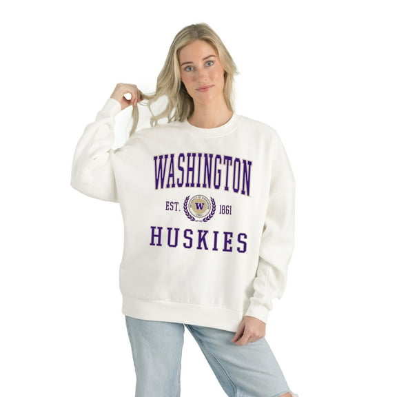 Women's Gameday Couture White Washington Huskies Premium Fleece Drop Shoulder Oversized Pullover Sweatshirt
