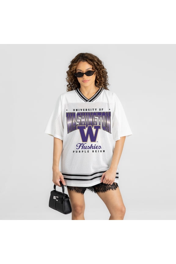 Women's Gameday Couture White Washington Huskies Squad Mentality V-Neck Sports Mesh Fashion Jersey