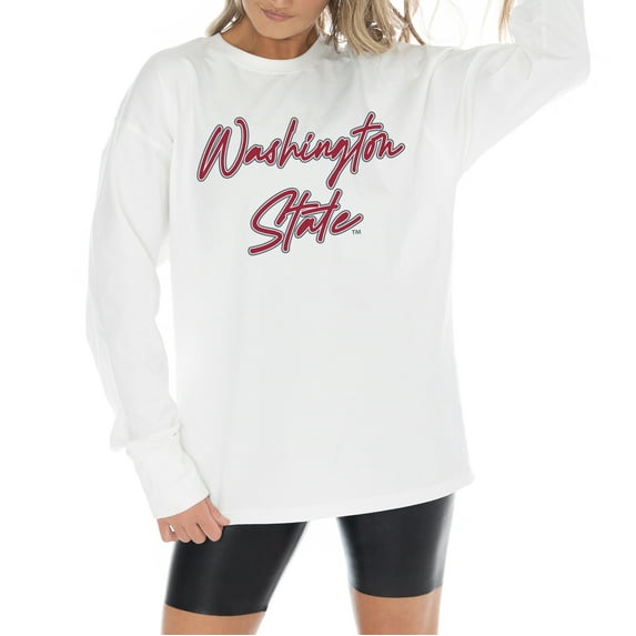 Women's Gameday Couture White Washington State Cougars Midweight Oversized Long Sleeve T-Shirt