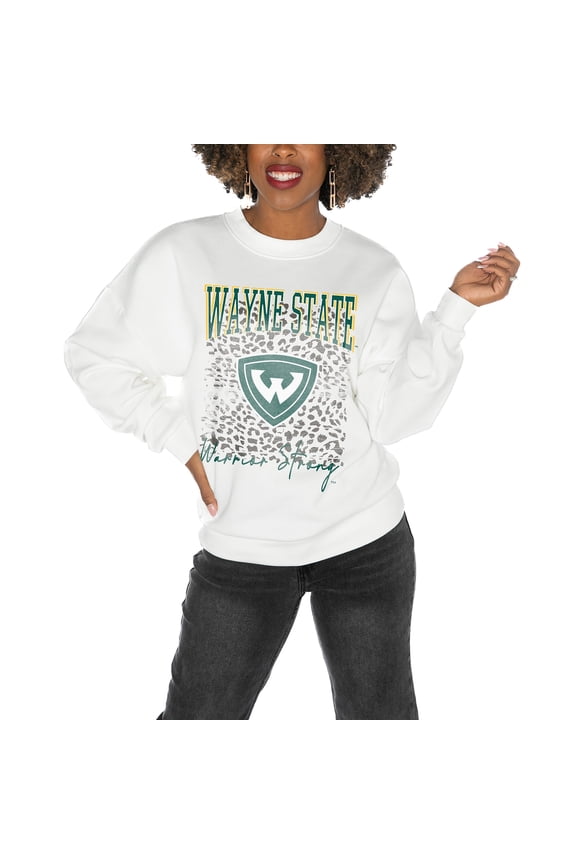Women's Gameday Couture Wayne State Warriors White Oversized Drop Shoulder Fleece Drop Pullover Sweatshirt
