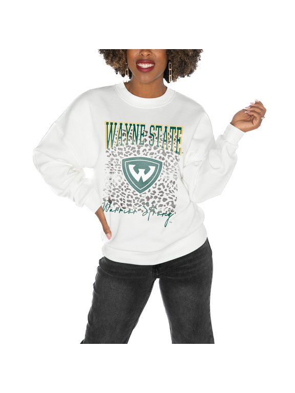 Women's Gameday Couture Wayne State Warriors White Oversized Drop Shoulder Fleece Drop Pullover Sweatshirt