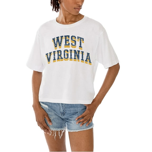 Women's Gameday Couture White West Virginia Mountaineers Claim To Fame Boxy Cropped T-Shirt