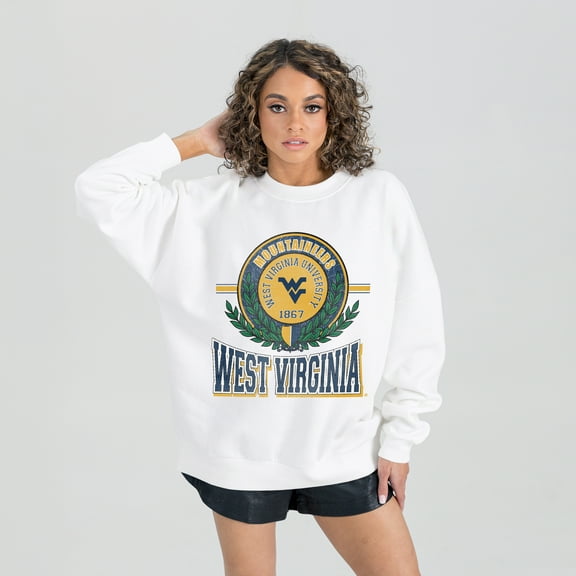 Women's Gameday Couture White West Virginia Mountaineers Hot Shot Fleece Pullover Sweatshirt