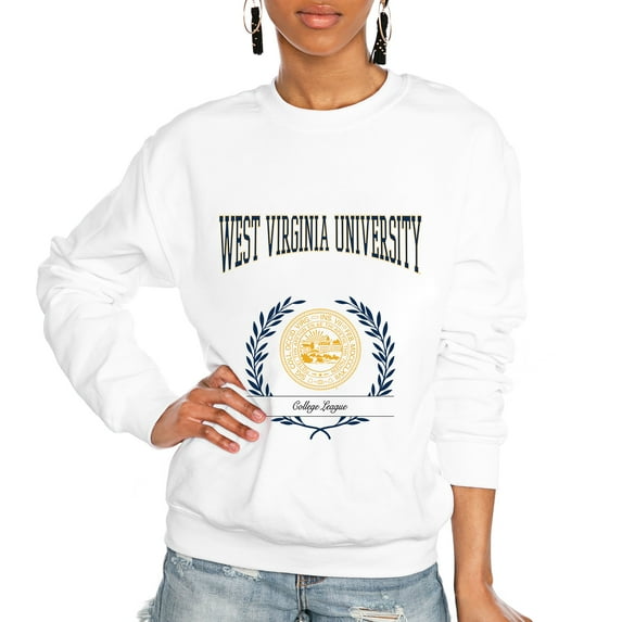 Women's Gameday Couture White West Virginia Mountaineers It's a Vibe Classic Fleece Crewneck Pullover Sweatshirt