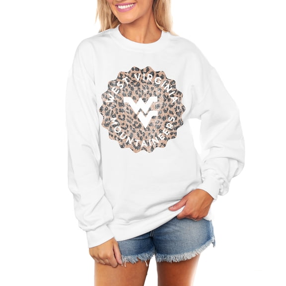 Women's Gameday Couture White West Virginia Mountaineers Wild Side Perfect Crewneck Pullover Sweatshirt