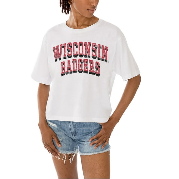 Women's Gameday Couture White Wisconsin Badgers Claim To Fame Boxy Cropped T-Shirt