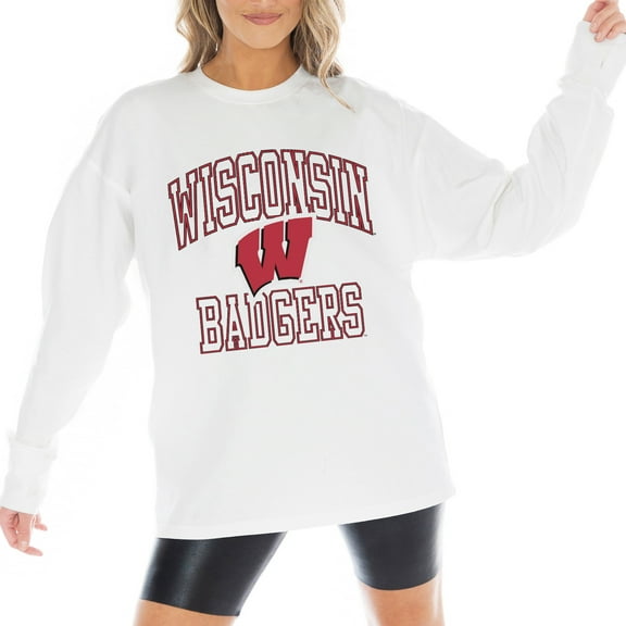 Women's Gameday Couture White Wisconsin Badgers Mind Games Oversized Long Sleeve T-Shirt