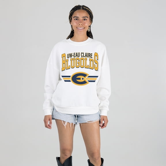 Women's Gameday Couture White Wisconsin Eau Claire Blugolds Oversized Premium Fleece Sweatshirt