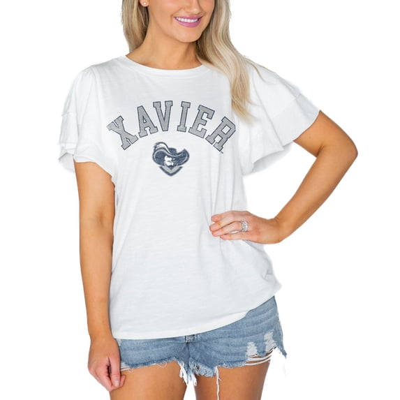 Women's Gameday Couture White Xavier Musketeers Arch Logo Flutter Sleeve Lightweight T-Shirt