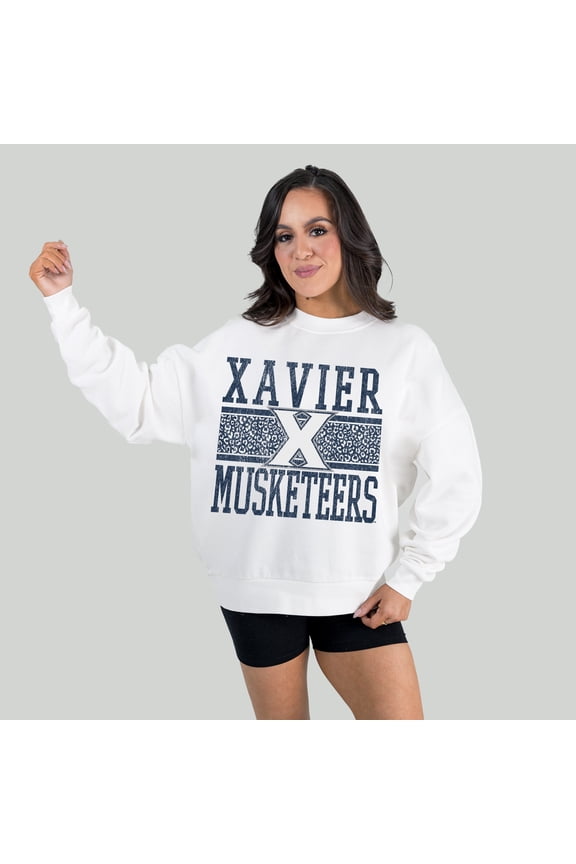 Women's Gameday Couture White Xavier Musketeers Fair Catch Pullover Sweatshirt