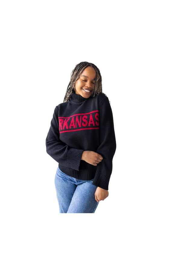 Women's Gameday Social Black Arkansas Razorbacks Chenille Turtleneck Sweater