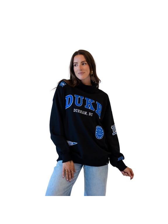 Women's Gameday Social Black Duke Blue Devils Patch Mockneck Sweatshirt
