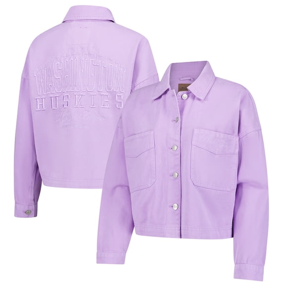 Women's Gameday Social Lavender Washington Huskies Full-Button Cropped Shacket