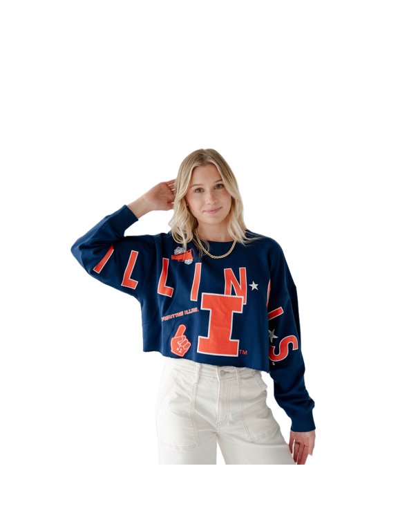 Women's Gameday Social Navy Illinois Fighting Illini Patch Phipps Sweatshirt