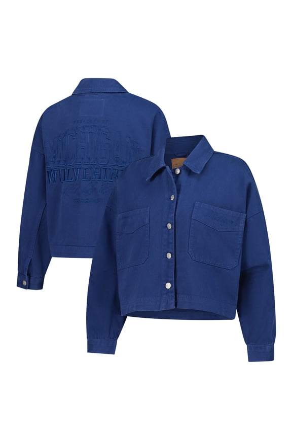 Women's Gameday Social Navy Michigan Wolverines Full-Button Cropped Shacket