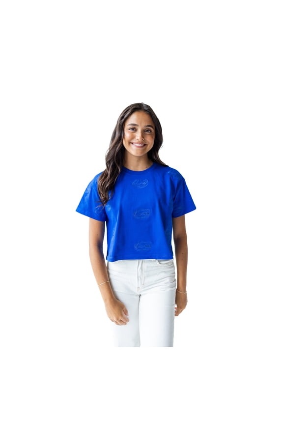 Women's Gameday Social Royal Florida Gators Allover Print Heavyweight Cropped T-Shirt