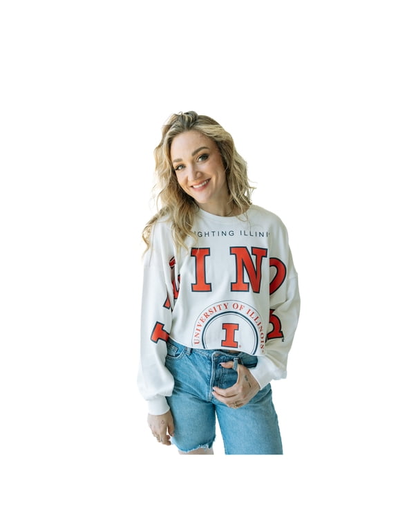 Women's Gameday Social White Illinois Fighting Illini Phipps Cropped Sweatshirt