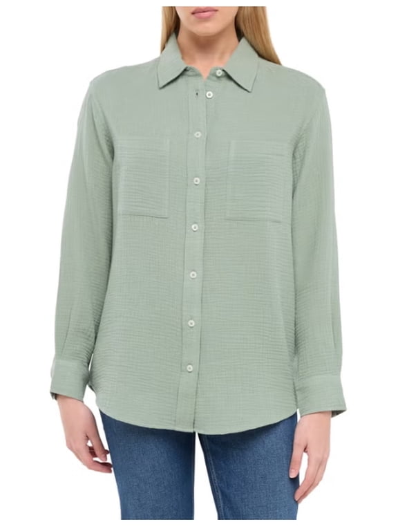Women's Gap Green Gauze Long Sleeve Button Shirt Small
