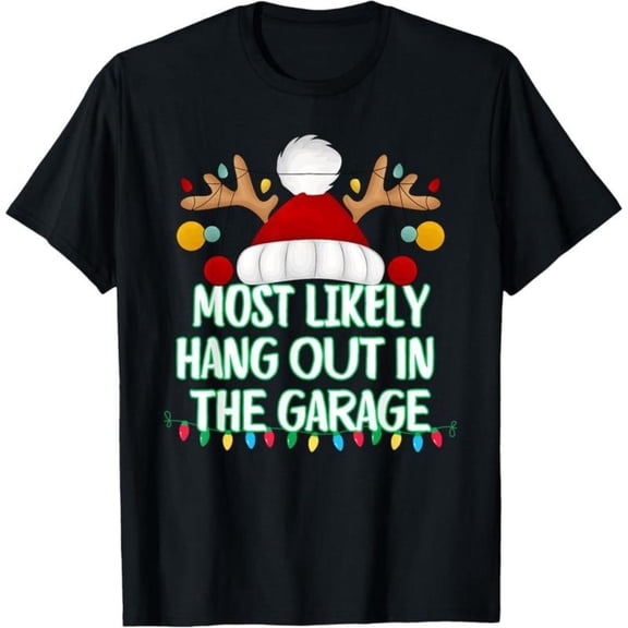 Women's Garage Hangout Christmas Graphic T Shirt Comfortable Short Sleeve Round Neck Top Black S-5XL