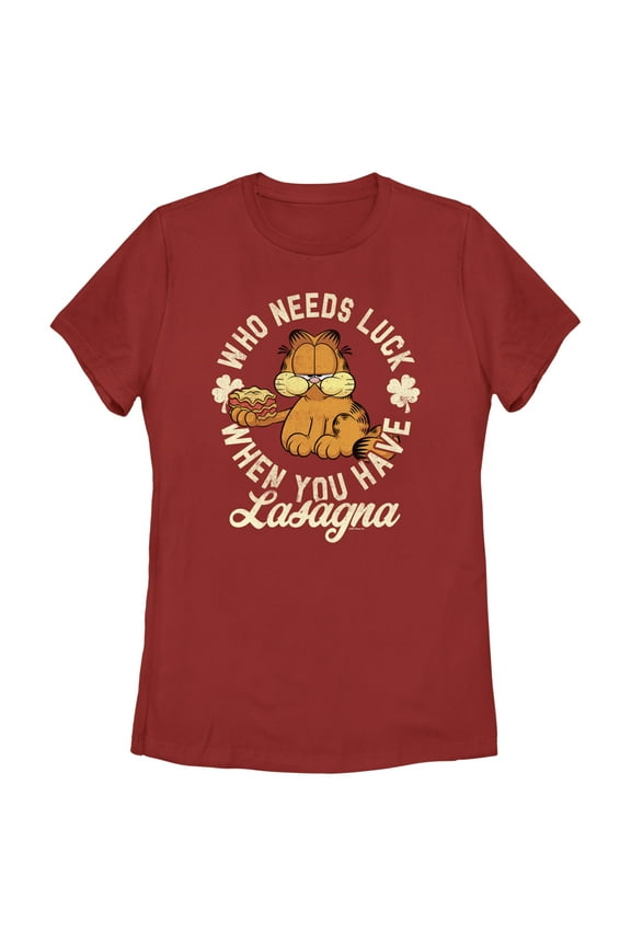 Women's Garfield St. Patrick's Day Who needs Luck when You have Lasagna  Graphic T-Shirt