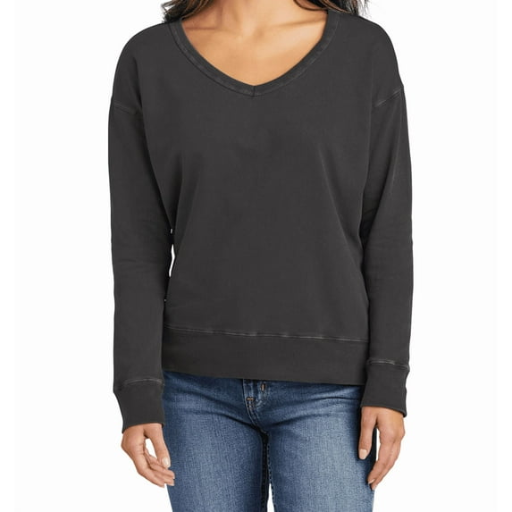 Women’s Garment-Dyed V-Neck Beach Wash Sweatshirt – Soft Cotton Blend, Everyday Casual Wear LPC098V