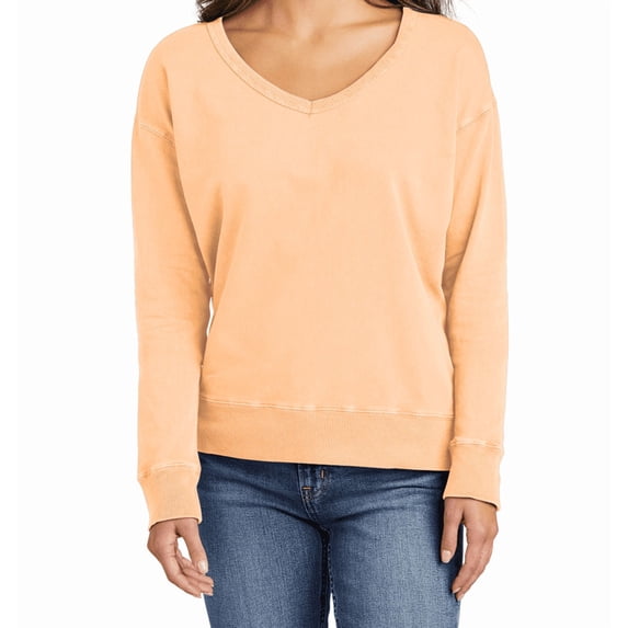 Women’s Garment-Dyed V-Neck Beach Wash Sweatshirt – Soft Cotton Blend, Everyday Casual Wear LPC098V