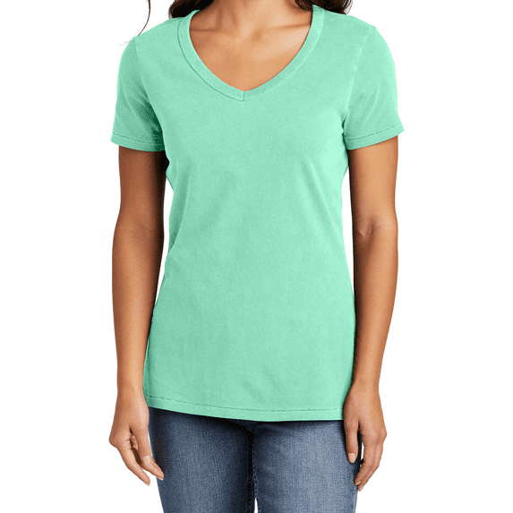 Women's Garment-Dyed V-Neck Tee Soft Cotton Vintage Look Beach Wash LPC099V