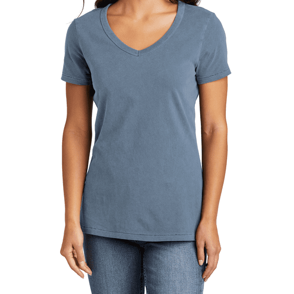 Women's Garment-Dyed V-Neck Tee Soft Cotton Vintage Look Beach Wash LPC099V