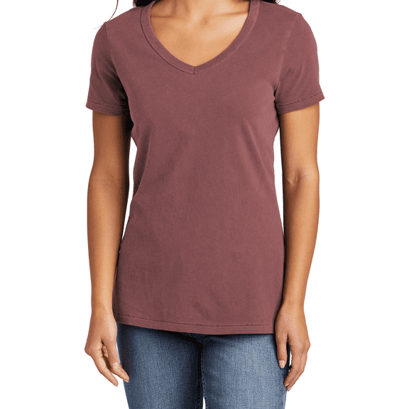 Women's Garment-Dyed V-Neck Tee Soft Cotton Vintage Look Beach Wash LPC099V