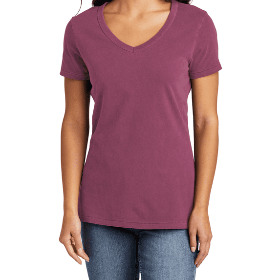 Women's Garment-Dyed V-Neck Tee Soft Cotton Vintage Look Beach Wash LPC099V