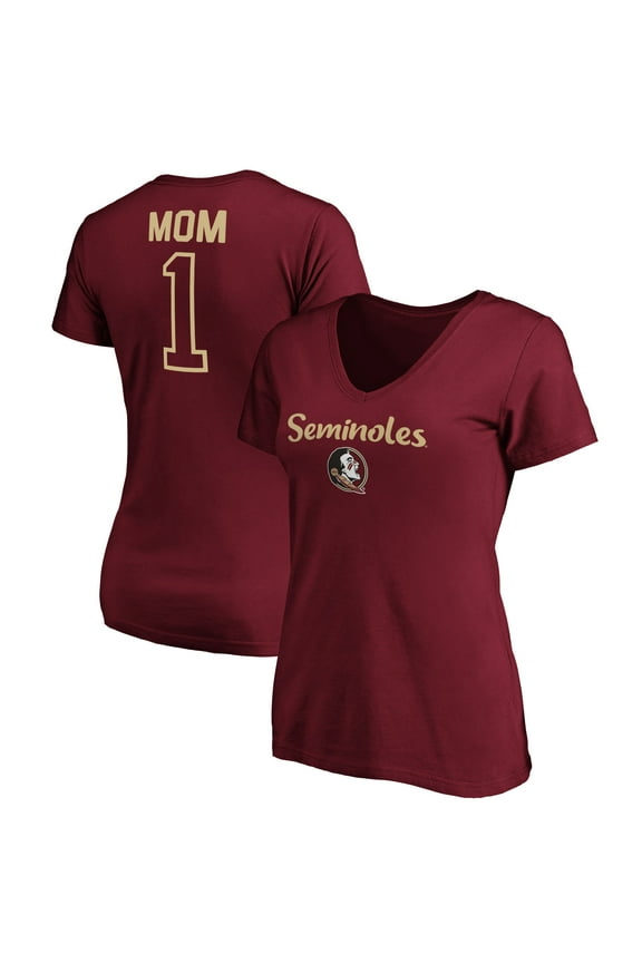 Women's Garnet Florida State Seminoles #1 Mom V-Neck T-Shirt