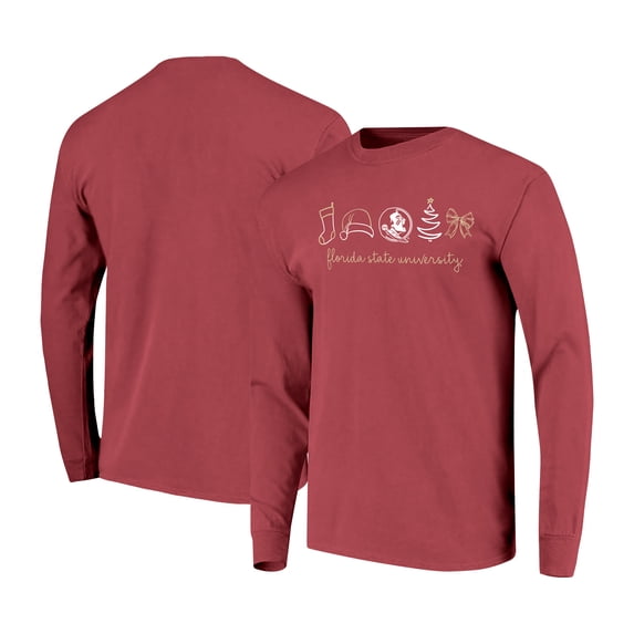Women's  Garnet Florida State Seminoles Christmas Elements Comfort Colors Long Sleeve T-Shirt