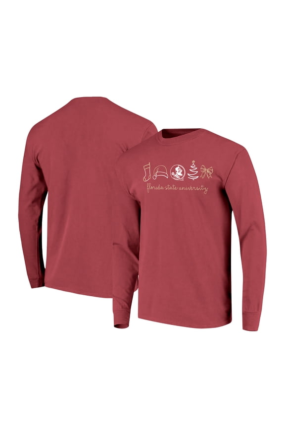 Women's Garnet Florida State Seminoles Christmas Elements Comfort Colors Long Sleeve T-Shirt