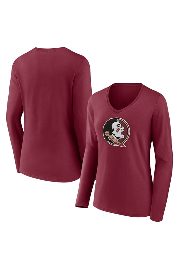 Women's Garnet Florida State Seminoles Logo Long Sleeve V-Neck T-Shirt