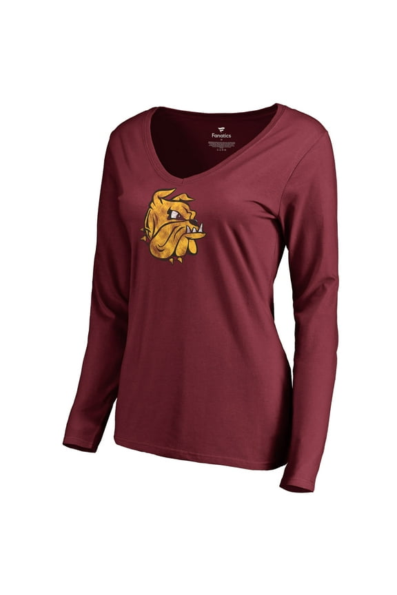 Women's Garnet Minnesota Duluth Bulldogs Classic Primary Long Sleeve V-Neck T-Shirt