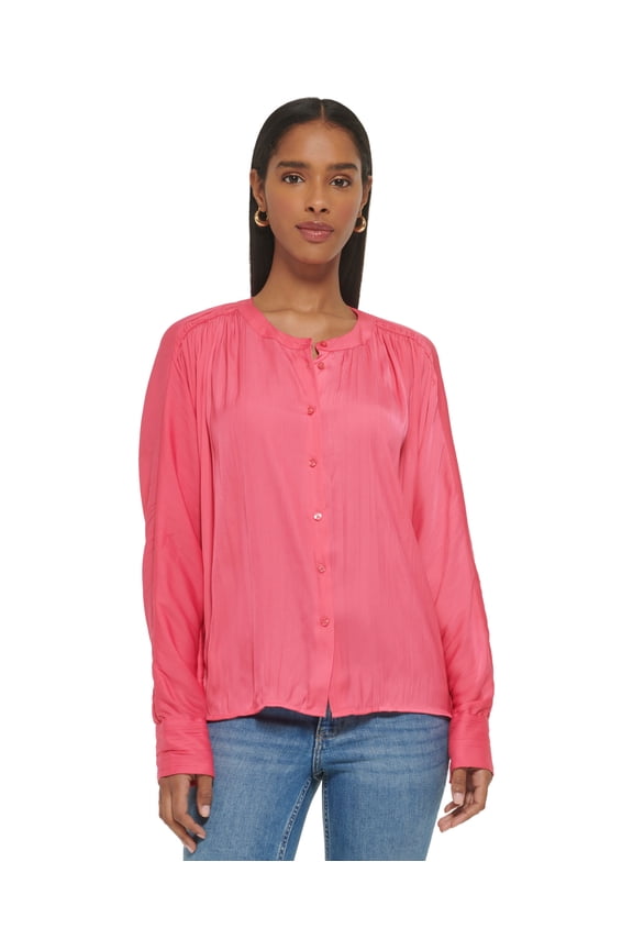 Women's Gathered Dolman-Sleeve Button-Front Blouse Rosebud XL
