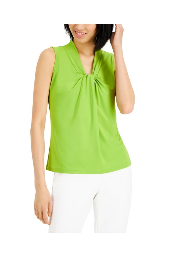 Women's Gathered-Front Stretch Knit Top Kiwi L