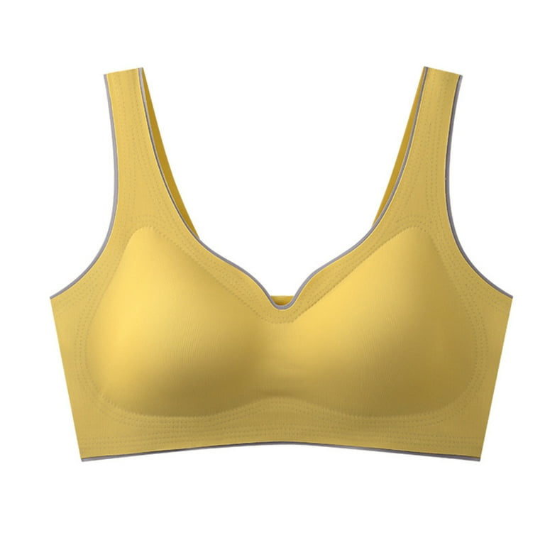 Women's Gathering Cup Latex Bras Comfort Adjustable Width Strap Wire Free  Bra Seamless Vest Underwear XL Egg Yellow