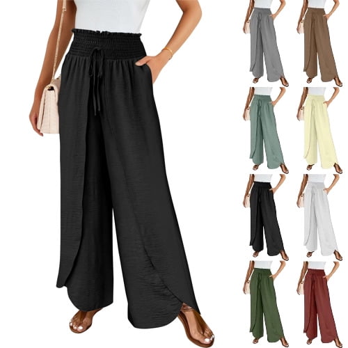 Women's Gaucho Pants Wide Leg High Waisted Sweatpants Soft Cute Joggers Flowy Vacation Pant 2026, Black M