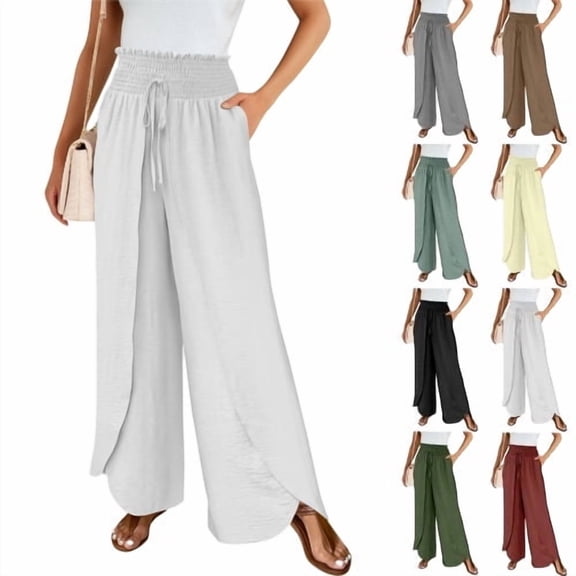 Women's Gaucho Pants Wide Leg High Waisted Sweatpants Soft Cute Joggers Flowy Vacation Pant 2026, White XXL