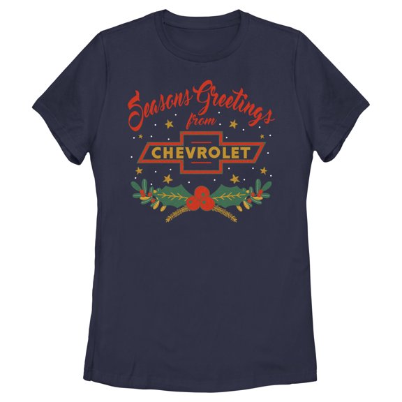 Women's General Motors Seasons Greetings Logo Graphic Tee Navy Blue Small