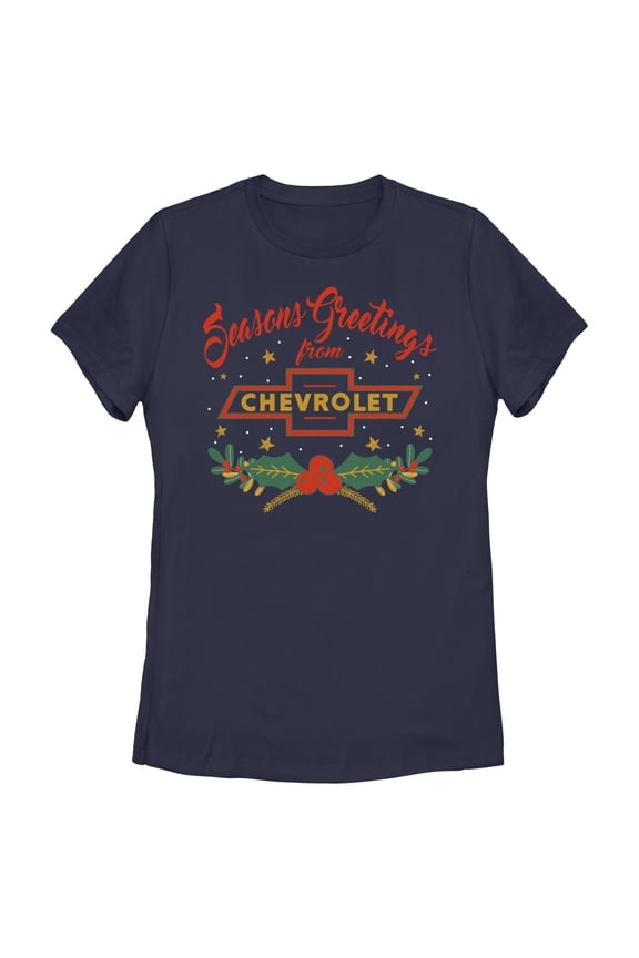 Women's General Motors Seasons Greetings Logo  Graphic Tee Navy Blue Small