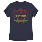 Womens General Motors Seasons Greetings Logo Graphic Tee Navy Blue Small
