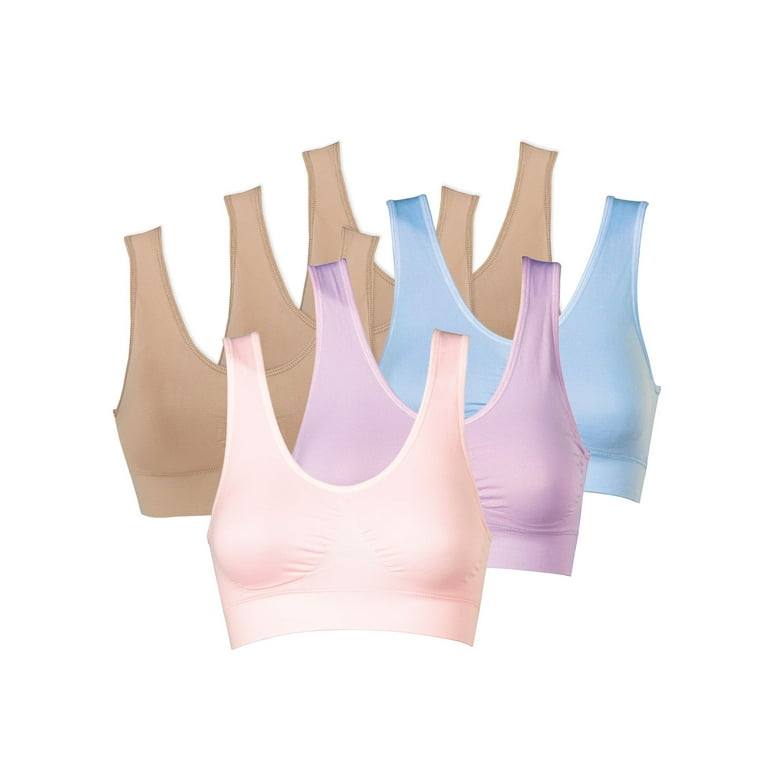 Women's Genie Bra 6-Pack - Comfort Sports Bras - 3 Beige, 3 Pastels 