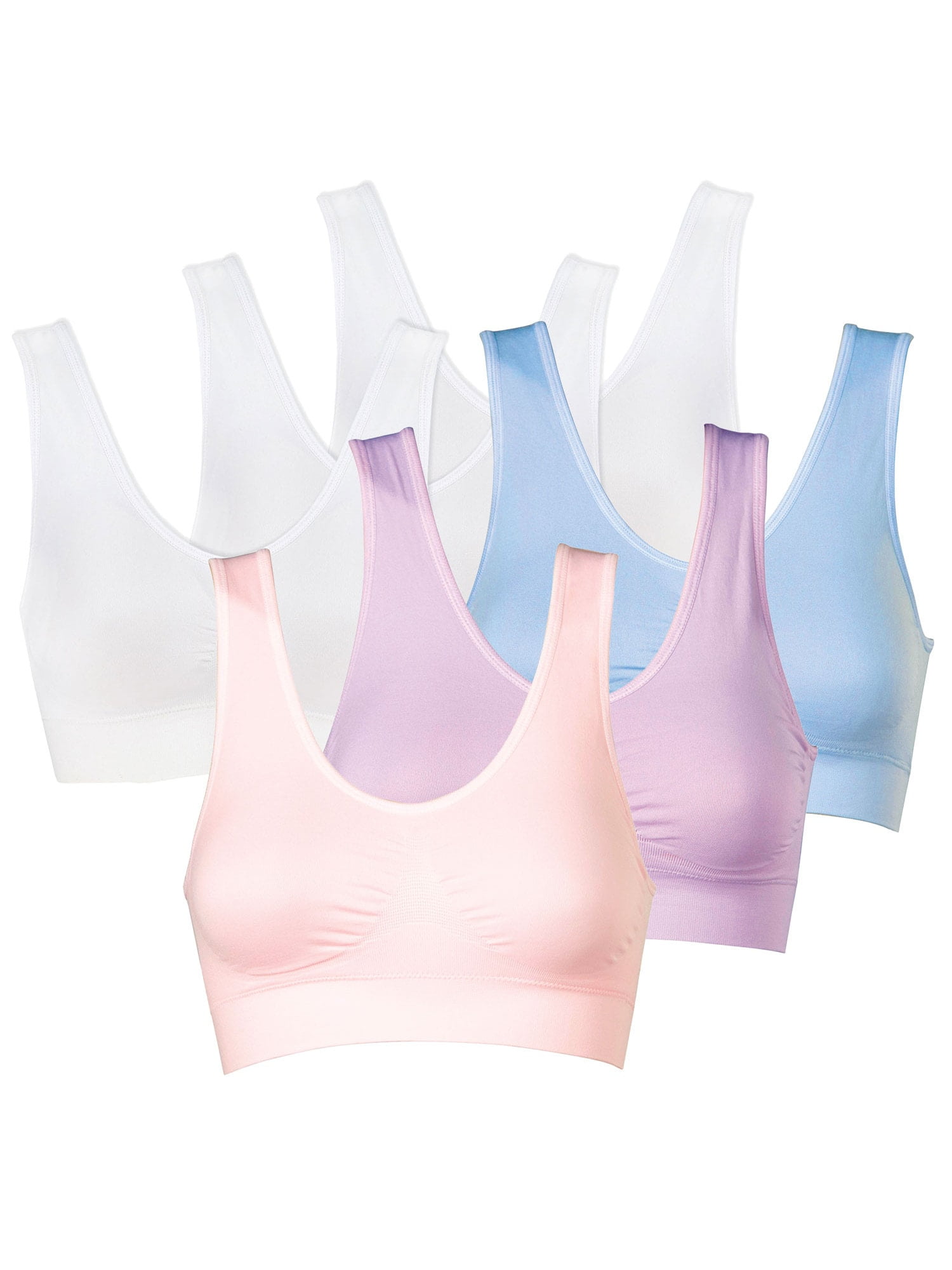 Women's Genie Bra 6-Pack - Comfort Sports Bras - 3 Beige, 3 Pastels 