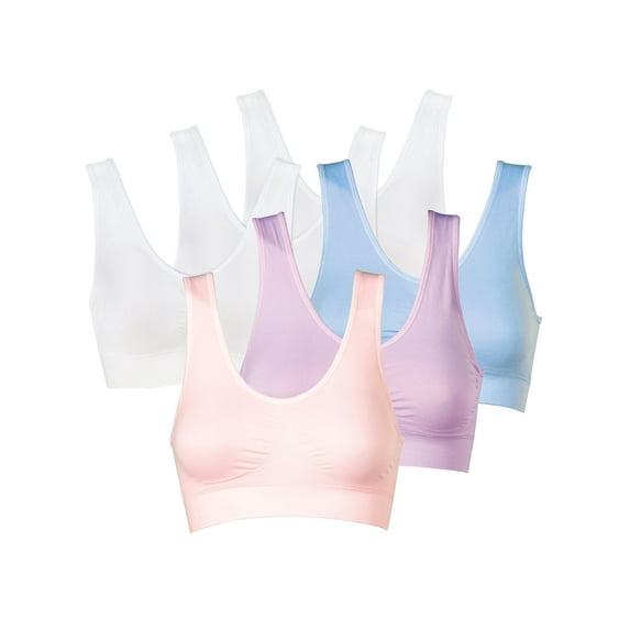 Women's Genie Bra 6-Pack - Comfort Sports Bras - 3 White, 3 Pastel - 4X