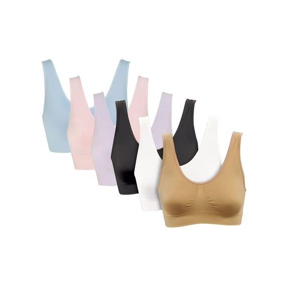 Women's Genie Bra Seamless 6-Pack - Set of 6 Comfort Sports Bras - Bla